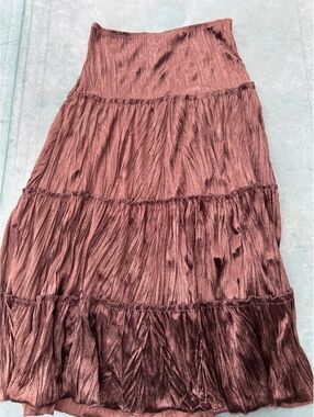 Uno Core Brown Tiered Maxi Skirt with Shimmer Detail